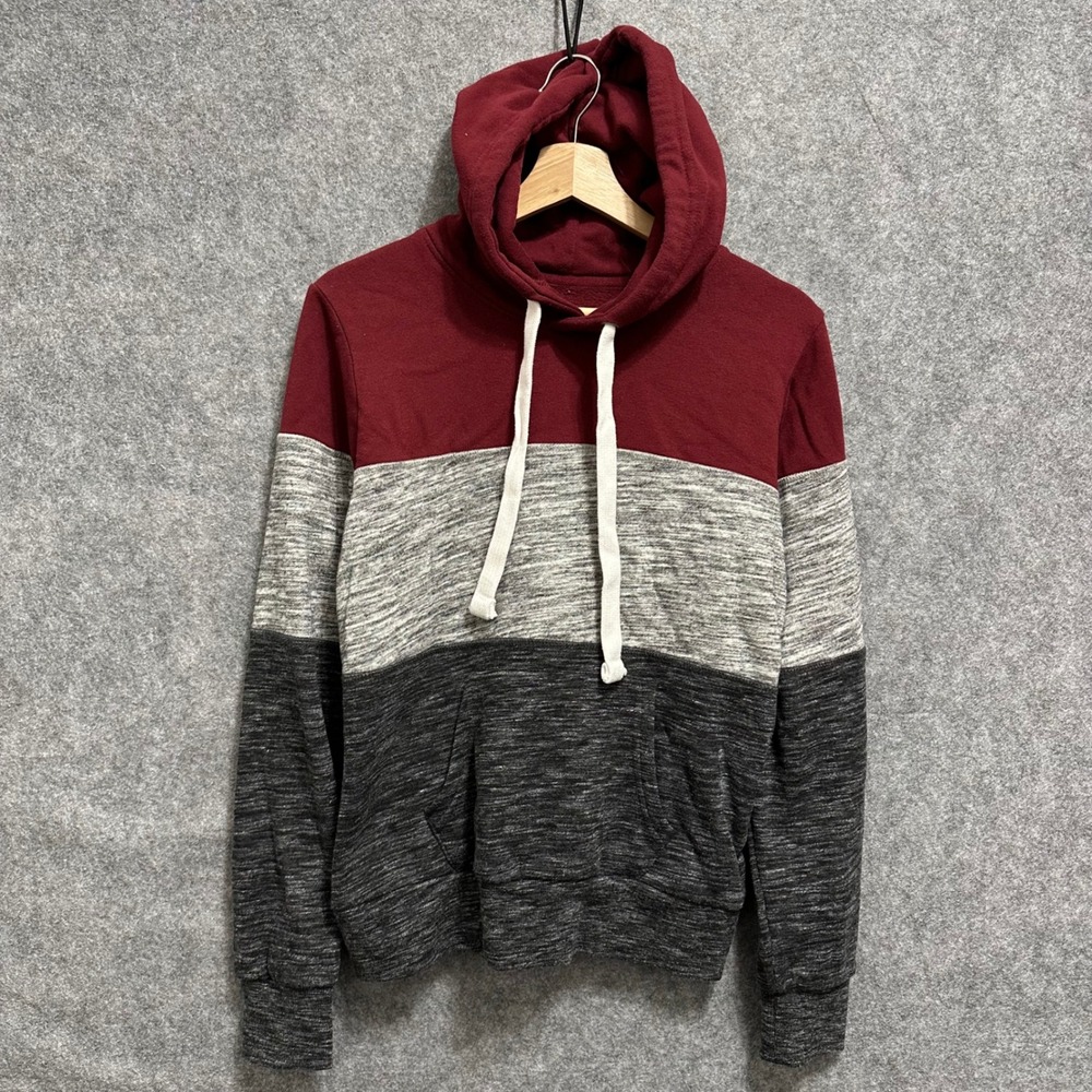 Reflex Hoodie Women Sz M Maroon Gray Colorblock‎ Long Sleeve Pullover Sweatshirt